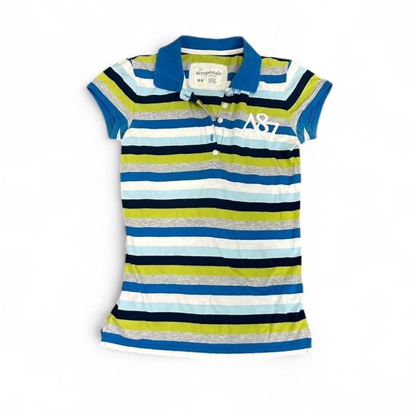 Aeropostale Tops - Aeropostale Blue & Green Striped Polo Shirt